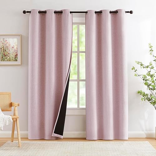 Miniatura 38 de Cortinas de lino natural opacas para dormitorio de 84 pulgadas de largo, con aislamiento térmico y reducción de ruido, paneles de cortina de tejido