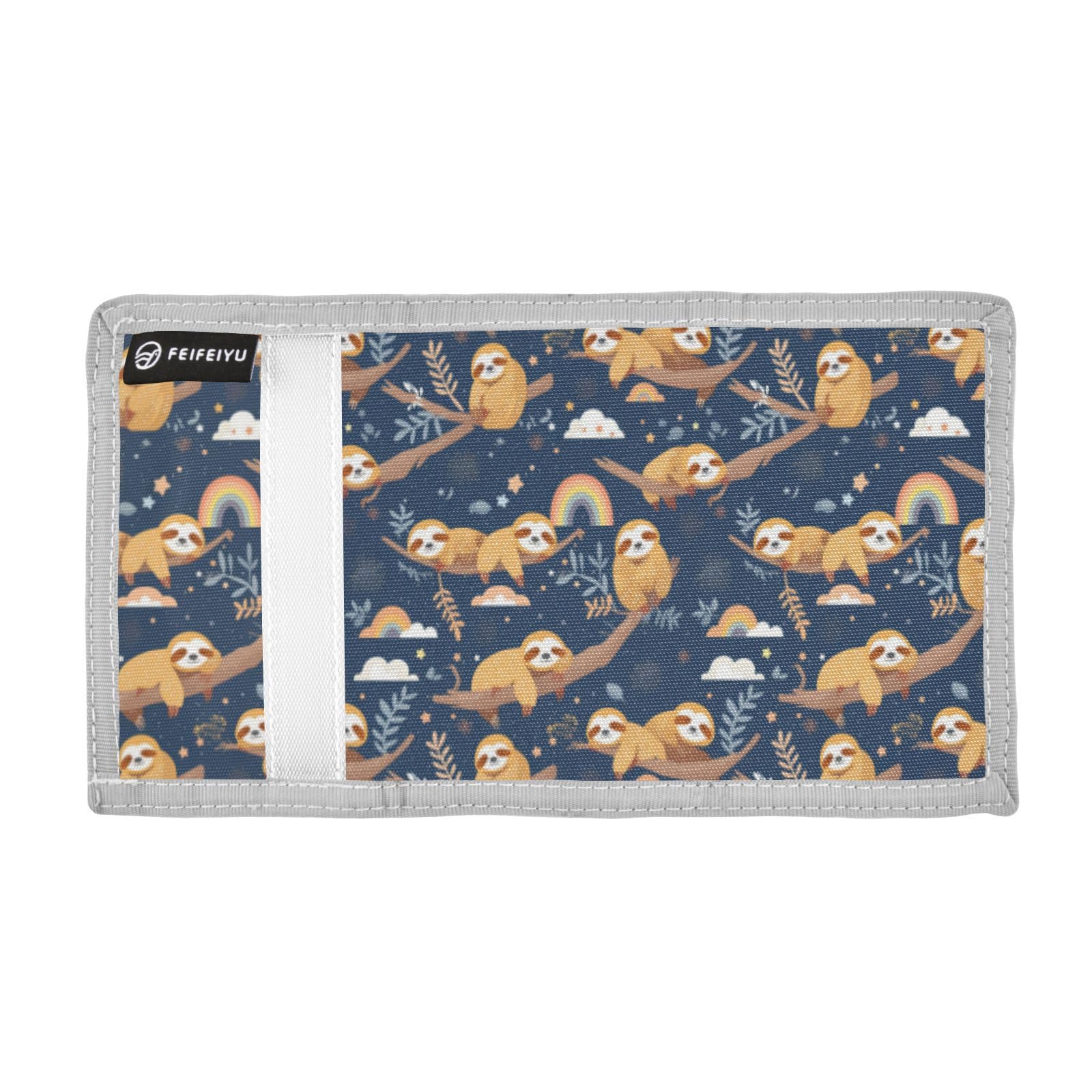 Wusikd Cute Sloths Kids Wallet for Boys Girls Rainbows Stars Toddler Trifold Wallet Novelty Wallet for Teens Women Men