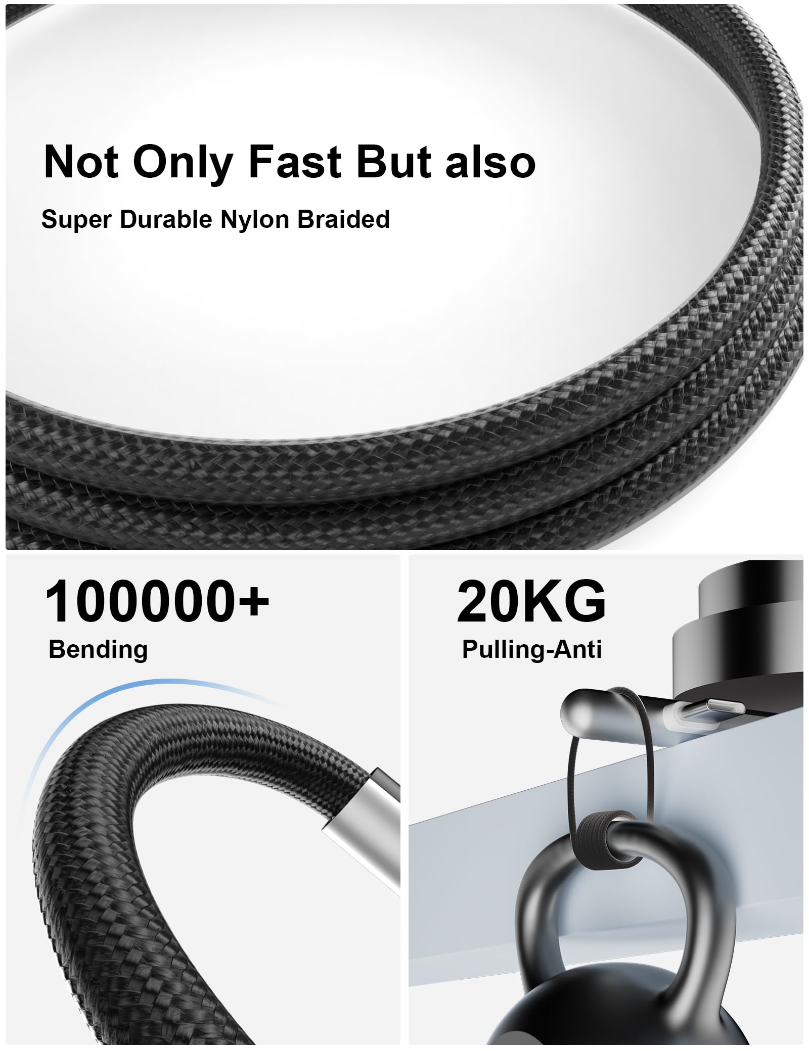 Cable USB C de 16 pies de carga rápida de 240 W, cable USB C a USB C extralargo de 16 pies tipo C, cable de datos trenzado para iPhone 17, 16, Pro Max, 15, iPad, MacBook Pro, Air, Galaxy S25, S24