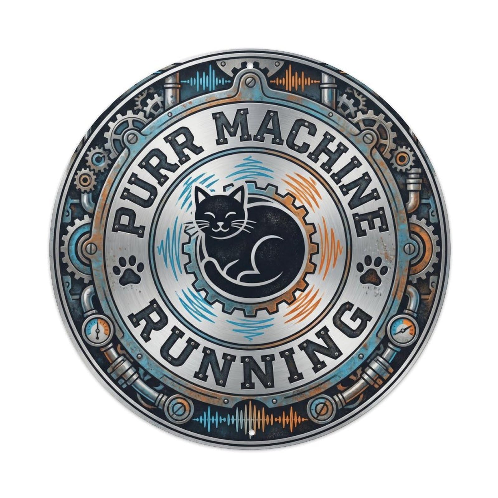 Vintage Purr Machine Running Engine Metal Tin Sign Plaque Wall Decor for Cafe, Club, Garden Round Metal Poster 8x8Inch
