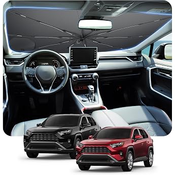 Compatible with Toyota RAV4 XA50 2019-2026 Sun Protection for Windscreen Automatic Foldable Pull Cord Parasol Fibreglass Skeleton UV Protection Heat Protection RAV4 Accessories