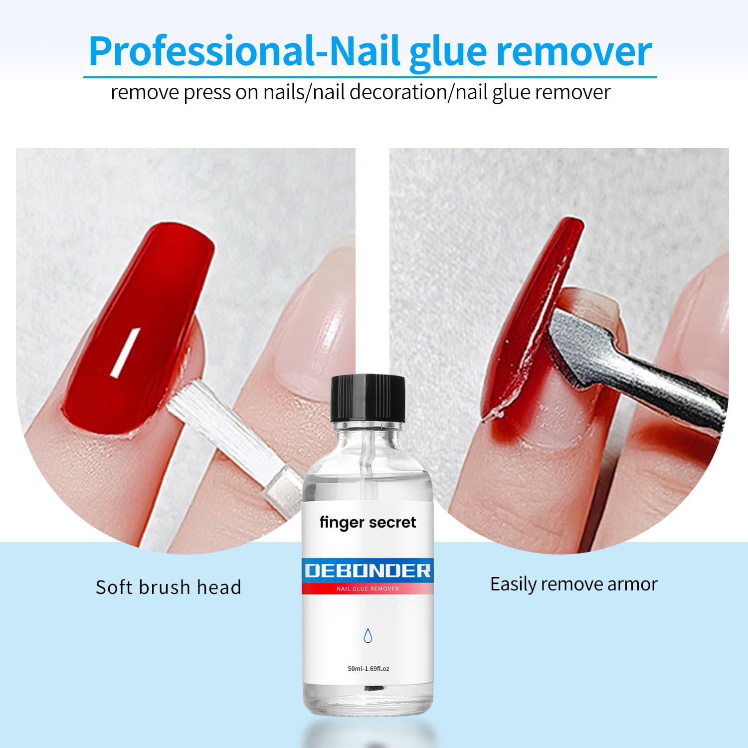 Nail Glue Remover Set 50ml Glue Remover off for Press on Nails,Gentle & Easy Nails Removal Solid Nail Glue Debonder Acrylics Tips Disslove Nails Adhesive glue