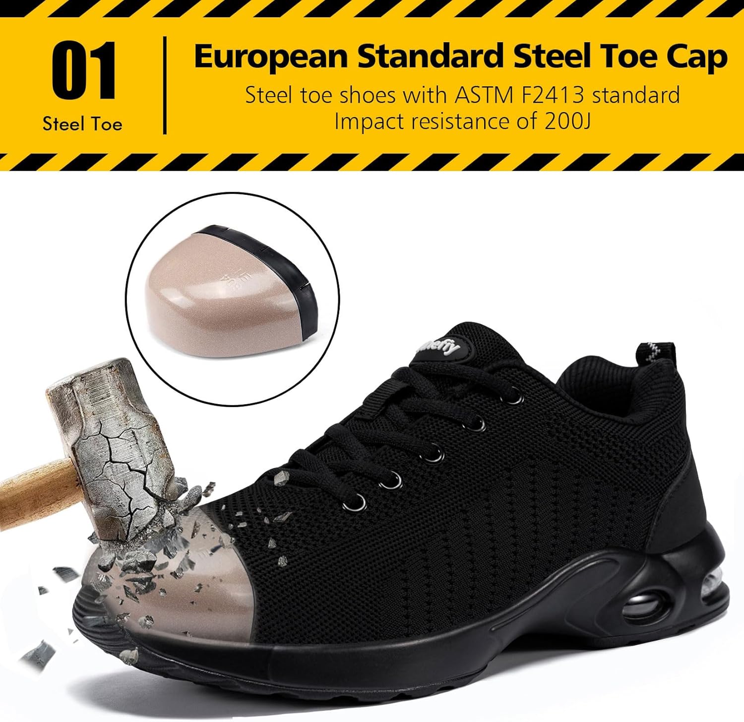 Tinefiy Steel Toe Shoes for Women Lightweight Safety Shoes Air Cushion Comfortable Slip Resistant Indestructible Womens Puncture Proof Work Shoe - Image 2