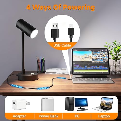 Miniatura 8 de ShineTech Lámpara de escritorio LED con cabezal ajustable, 3 modos de color y atenuación continua, lámpara de escritorio táctil para oficina en