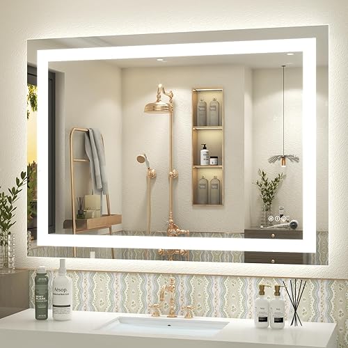 Miniatura 35 de Espejo de baño LED iluminado de 30 x 30 pulgadas para pared, espejo cuadrado de tocador con luces, regulable, antivaho, a prueba de roturas,
