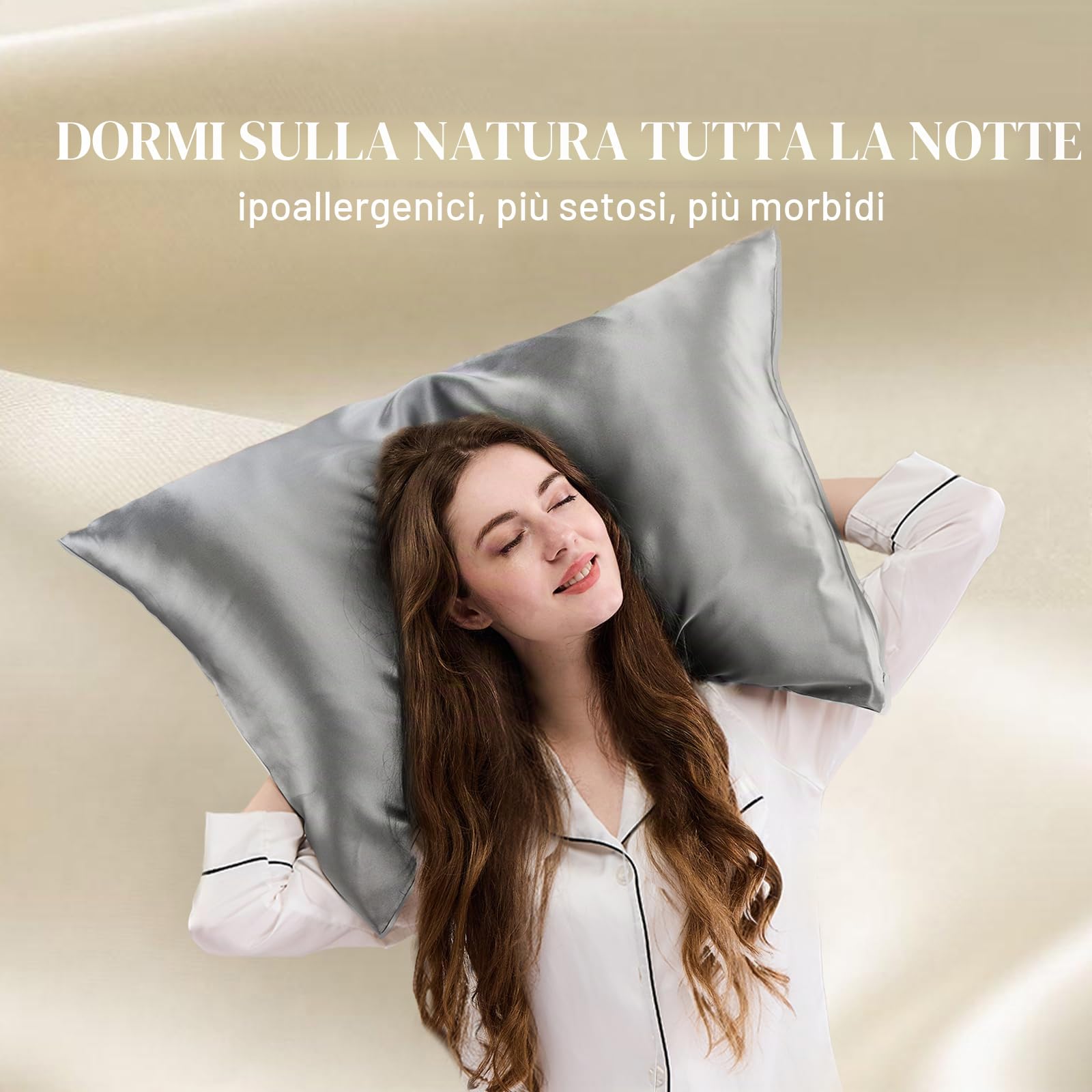 ZIMASILK Federa 100% Seta di gelso per capelli e pelle, Federa per cuscino in seta naturale da 19 momme, entrambi i lati sono realizzati in seta（1 pezzo, Grigio, 50x75cm)