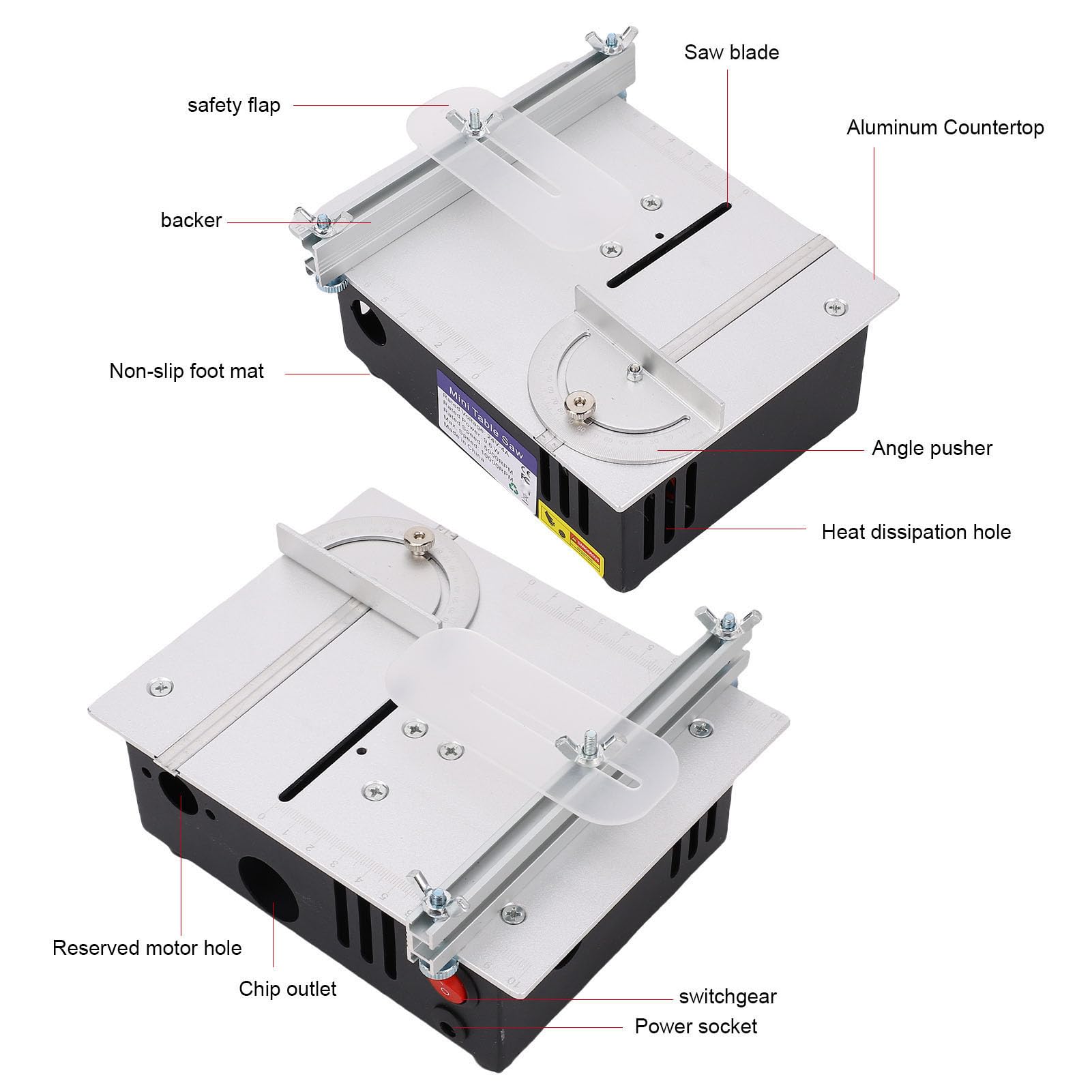 Jeffergarden Przenośna Piła Stołowa 96W, Mini Piła Stołowa z 4 Ostrzami Regulowana głębokość Cięcia 0-15mm, do Rękodzieła z Drewna Akrylowego PCB (wtyczka UE)