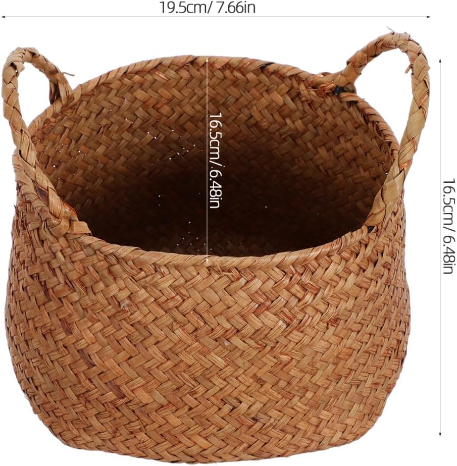 DOITOOL Japanese Style Woven Storage Basket with Handles 7.67X6.49X6.29In Multifunctional Organizer for Makeup Cosmetics Desktop Flowers and Sundries