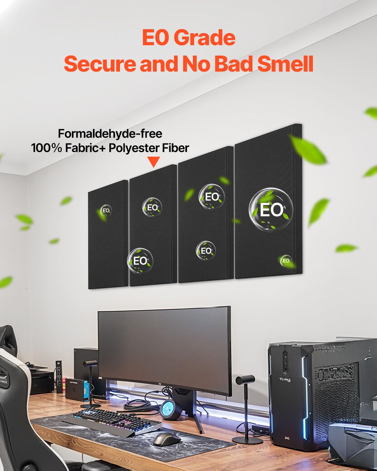 VEVOR Paneles Acústicos de Fibra de Vidrio, Paneles de Absorción de Sonido, Insonorizados Autoadhesivos, para Estudios, Oficinas, Cine en Casa, Salas de Reuniones, Negro, 600 x 300 x 50 mm, 4 uds