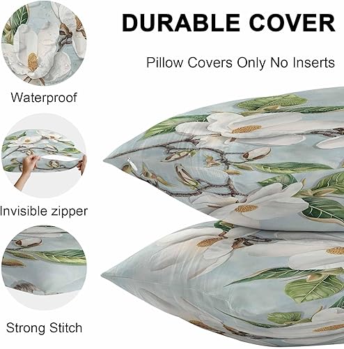 Miniatura 8 de Funda de almohada impermeable para exteriores, diseño de flores de magnolia blanca, fundas de cojín decorativas, con textura de pintura al óleo
