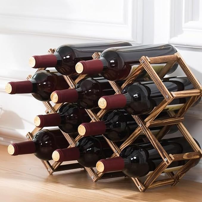 Organizador de vino apilable para mesa, plegable, madera, 10 botellas miniatura 5