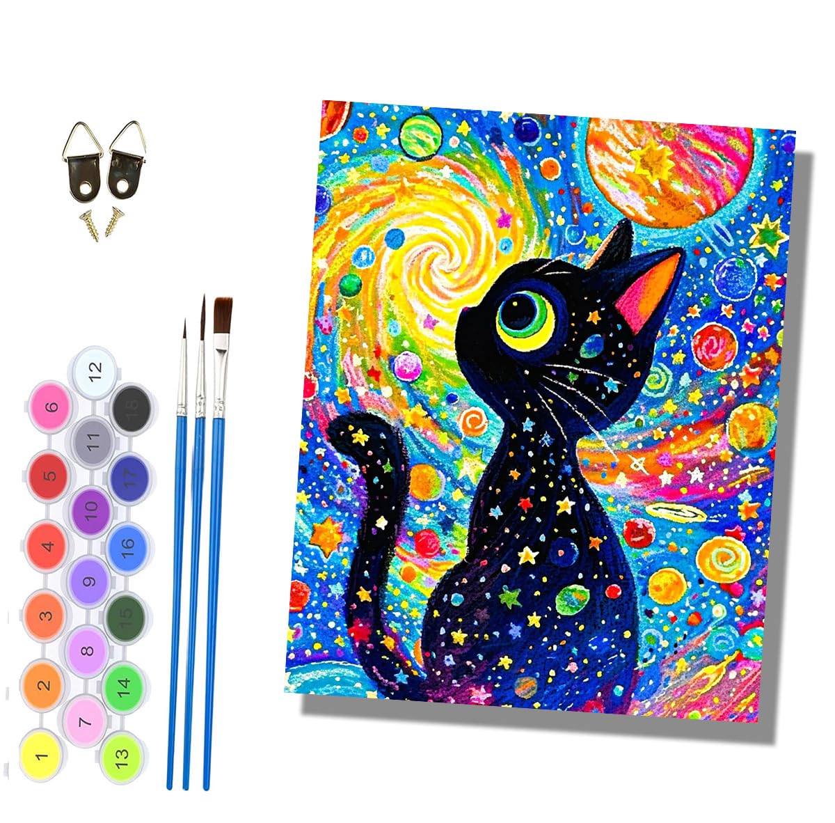 HONGPZH Paint by Numbers for Adults and Beginner Painting by Number Kits On Canvas Without Frame DIY Color Oil Painting Acrylic Paints Home Wall Decor 40x50cm/16x20in Colorful Black Cat