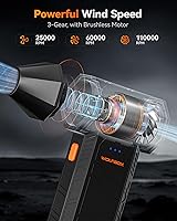 Vista 2 de WOLFBOX MF50 Plumero de aire comprimido - Soplador eléctrico de aire de 110000RPM Super Power, soplador mini ajustable de 3 velocidades con carga