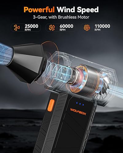 Miniatura 2 de WOLFBOX MF50 - Plumero de aire comprimido superpotencia de 110000 RPM, mini soplador ajustable de 3 engranajes con carga rápida, soplador de polvo
