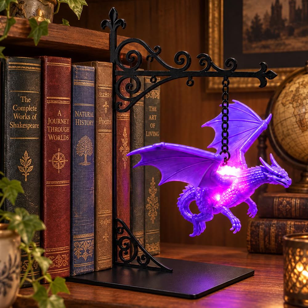 Bookshelf Lights, Vintage Warm LED Magical Floating Dragon Bookshelf Lamp
