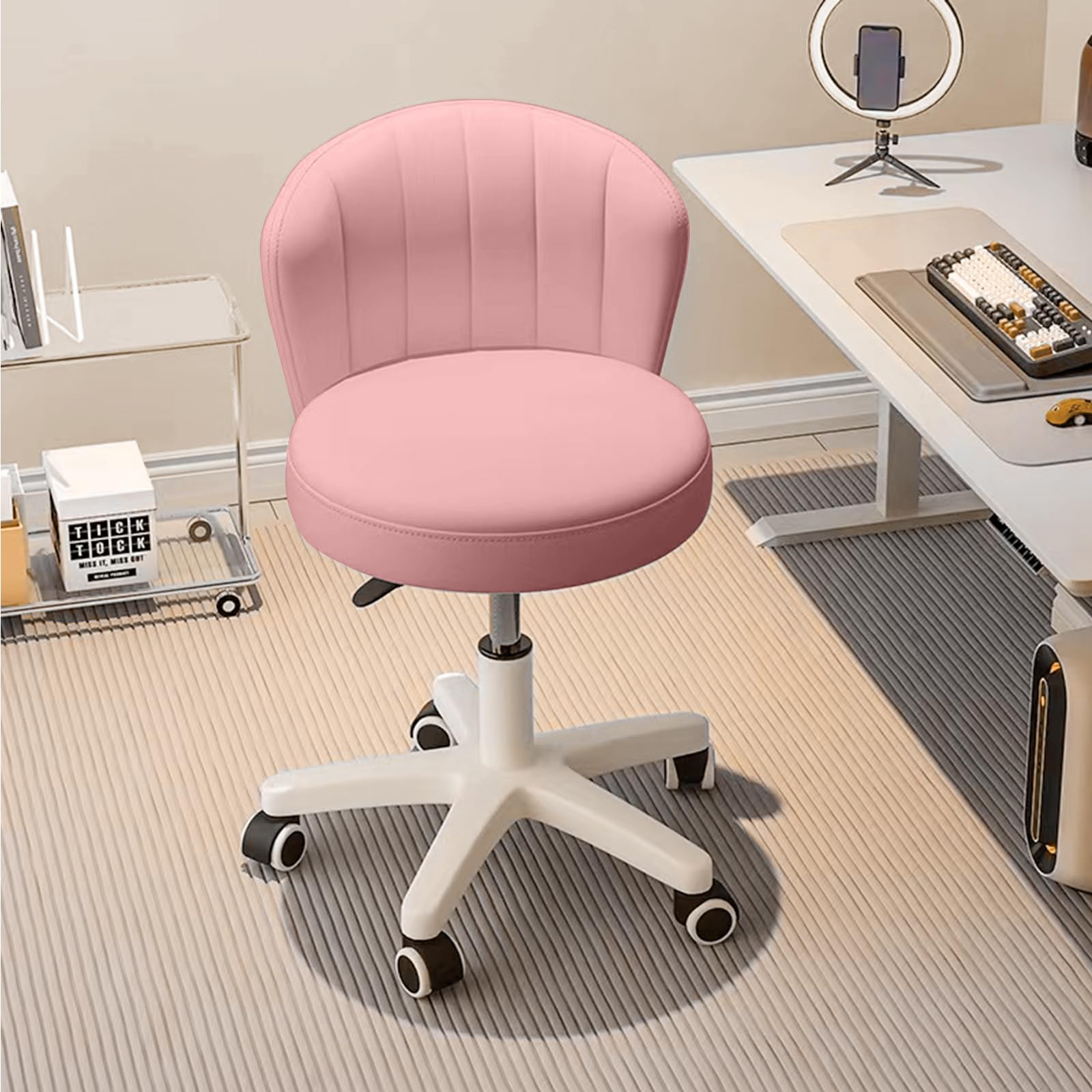 Small Desk Chair Swivel Chair with PU Leather Back Adjustable Height Swivel Chair for Dressing Table, Work and Computer for Home Office, Bedroom