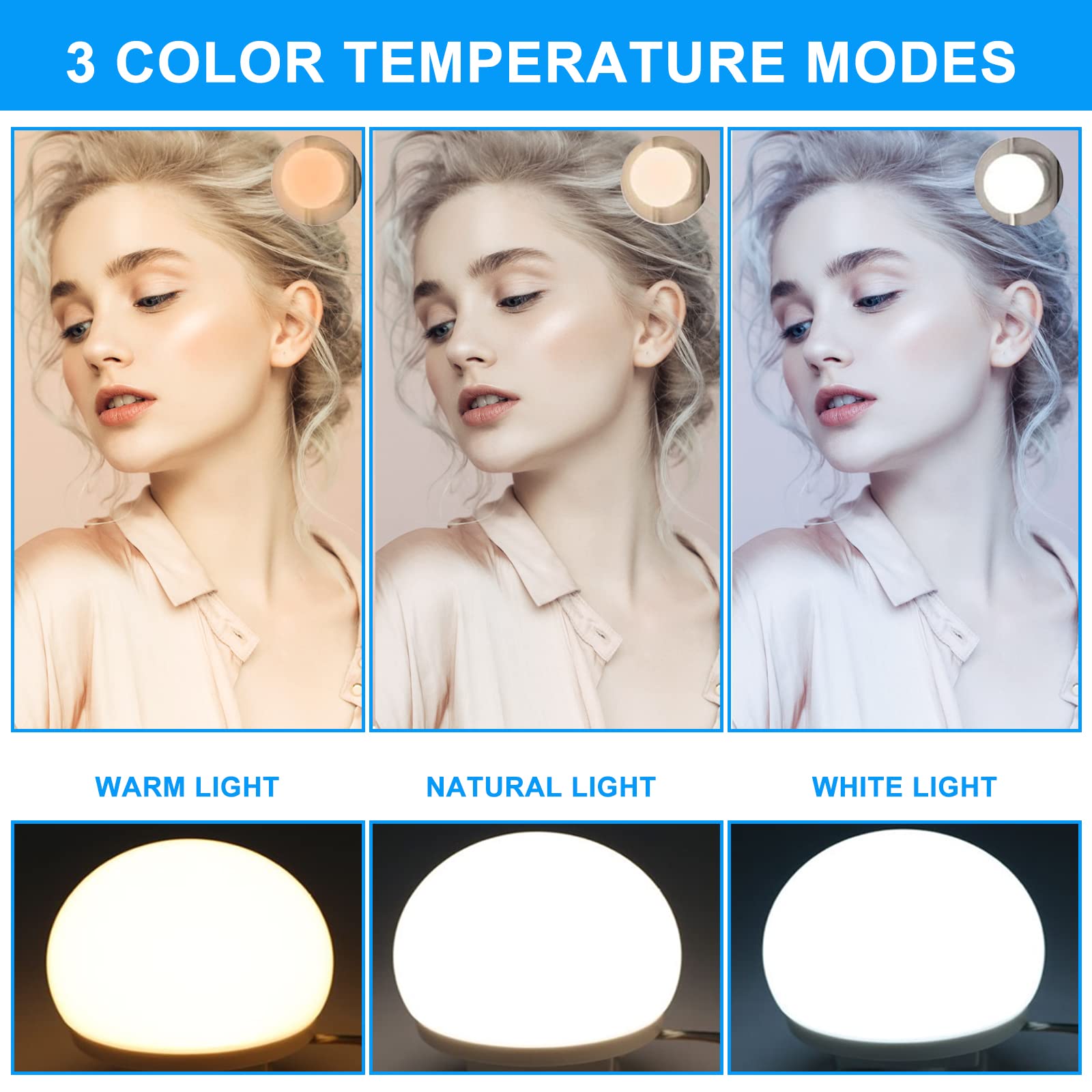 YOYIAG LED Vanity Mirror Lights: Vanity Lights for Mirror with 14 Dimmable Led Light Bulbs 3 Color Modes - Image 2