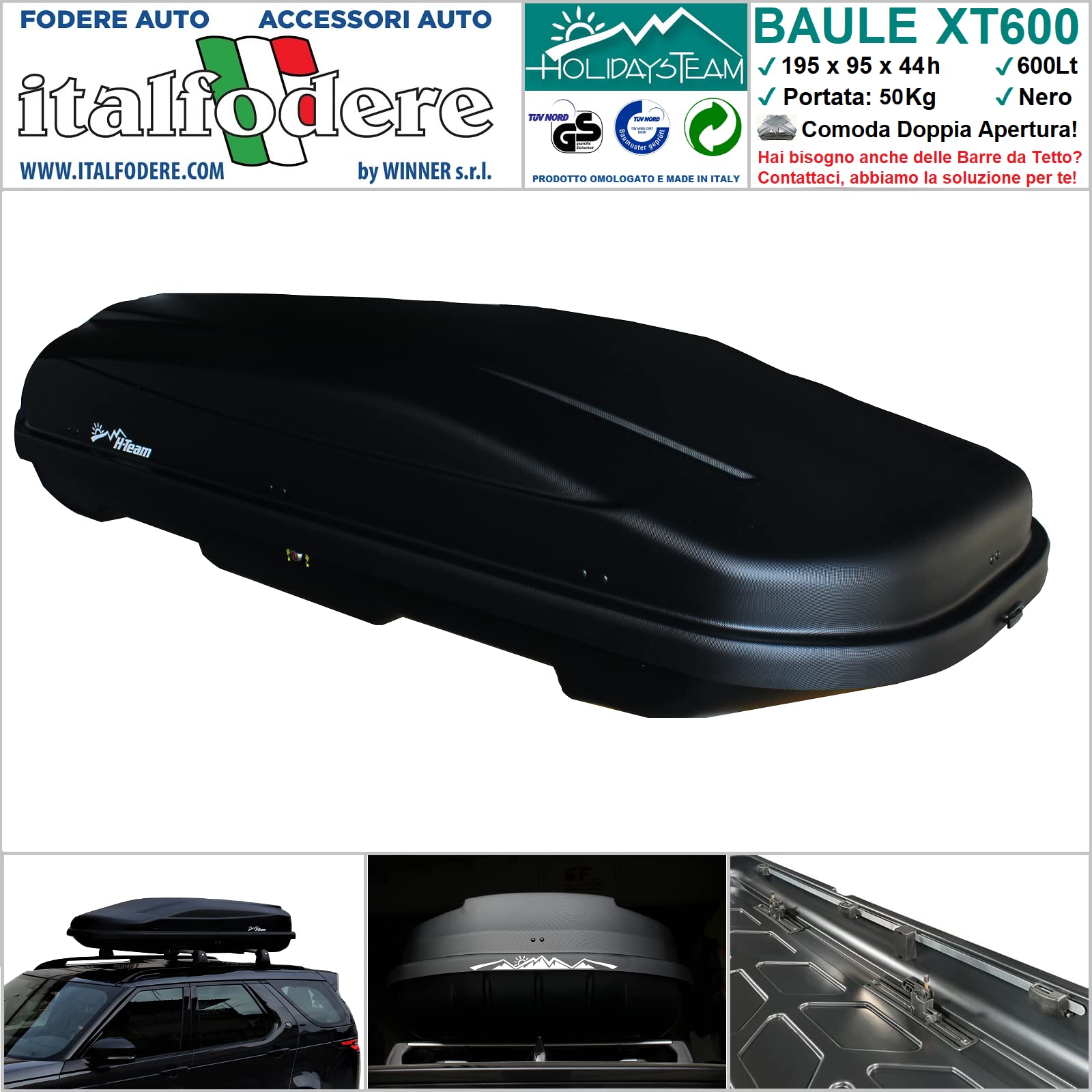 VDP Juxt 600 Box Da Tetto Nero 600L Con Barre Portapacchi Per Opel Zafira II (2007-2014), Set Completo Con Serratura