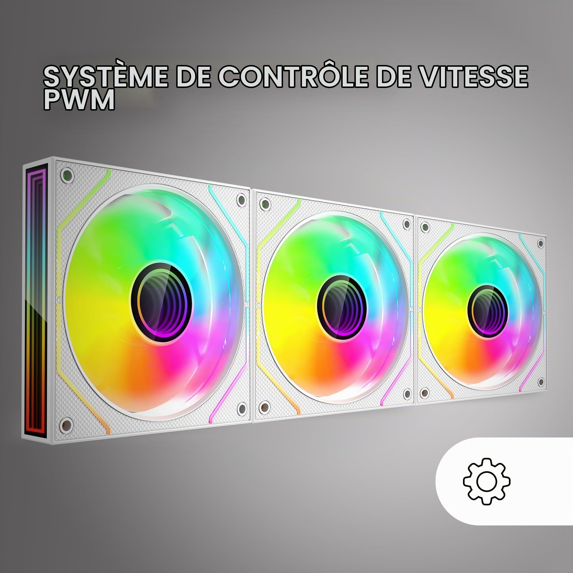 MARS GAMING MF-3DPROKIT, Kit 3x Ventilateurs PWM 120mm, Ã‰clairage ARGB Infinity Mirror 3D, Système de contrôle PWM, Paliers FDB, Télécommande et HUB, Compatibilité Totale ARGB, Blanc