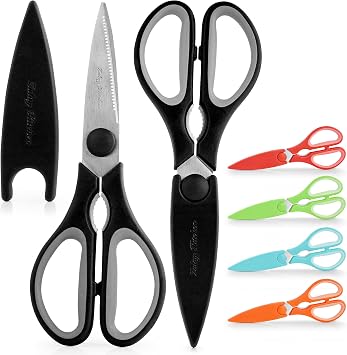 Zulay Kitchen Scissors Heavy Duty - Ultra Sharp Stainless Steel Kitchen Shears With Protective Cover - Multipurpose Food Scissors & Meat Scissors For Poultry, Fish, Herbs, More Black