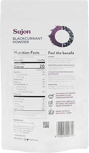 Miniatura 2 de Sujon Polvo de grosella negra, hecho de grosellas negras 100% enteras de Nueva Zelanda, liofilizado y en polvo, 6.3 onzas, suministro para 30 días,