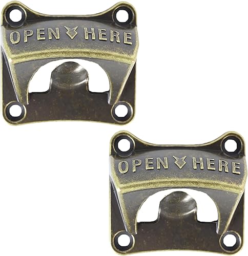Miniatura 1 de Abridor de botellas montado en la pared, cuadrado, latón, refresco, cerveza, abrebotellas, montable bronce antiguo (paquete de 2)