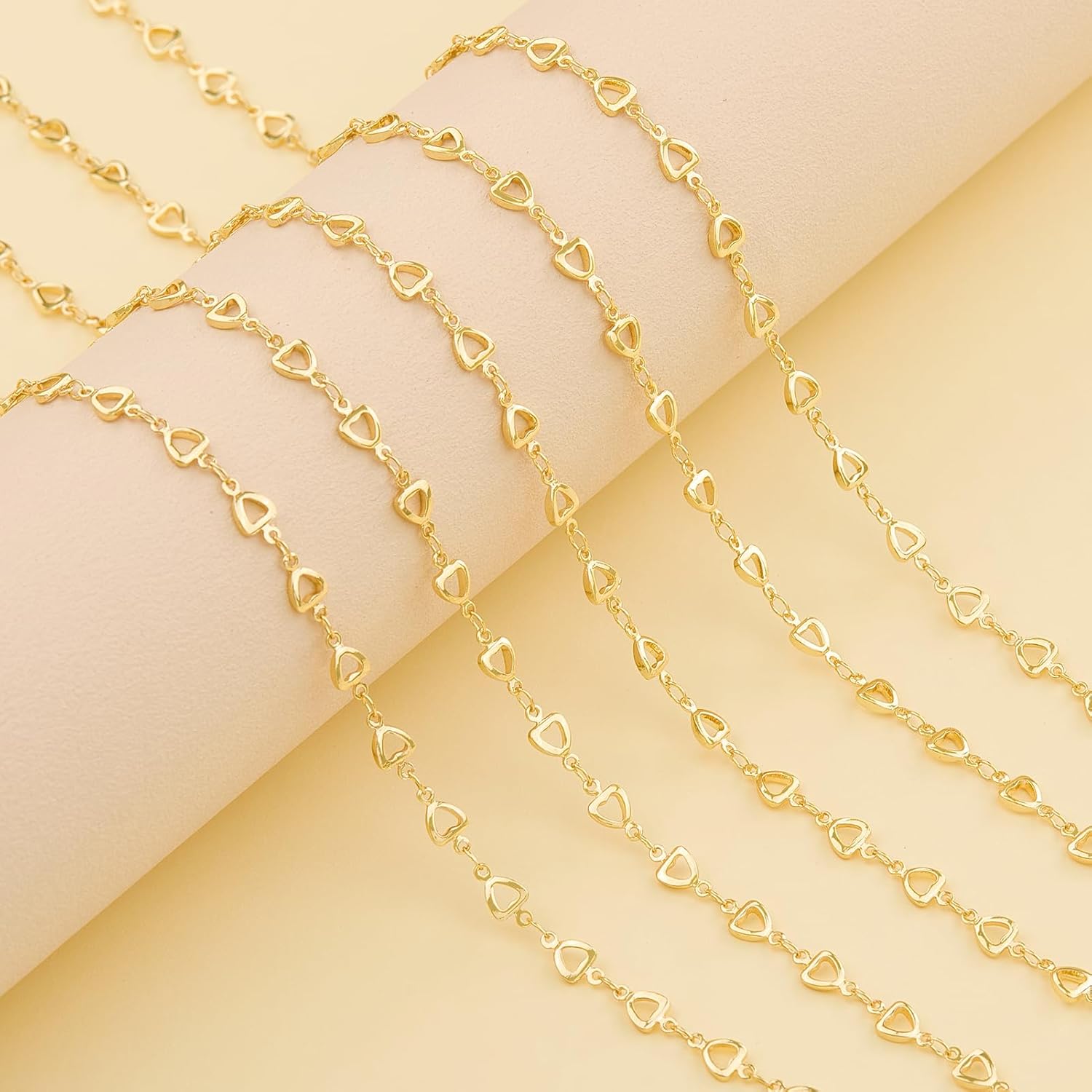 KYUNHOO 13 Feet Hollow Heart Chain for Jewelry Making 18K Gold Plated Brass Jewelry Chains Bulk with Lobster Clasps Jump Rings for Crafting Supplies - Image 6