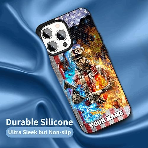 Miniatura 44 de Funda personalizada con nombre personalizado para iPhone 17/16/15/14/13/12/11 Air Pro Max, Galaxy S25/S24/S23/S22/S21/S20 Bombero,Veterano