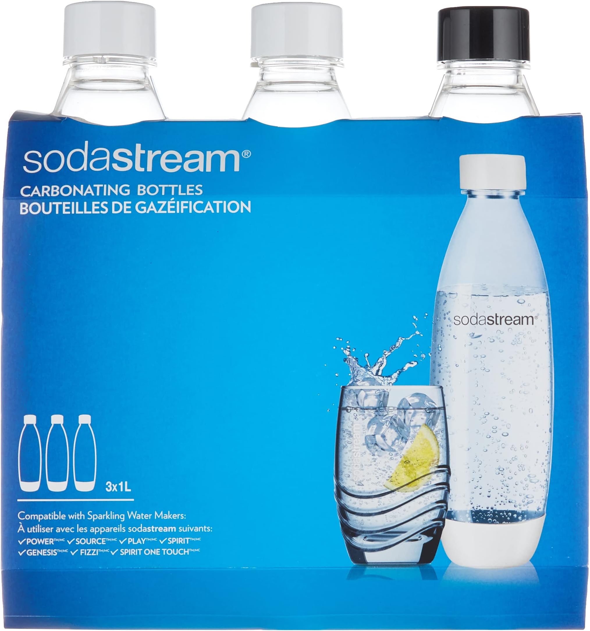 SodaStream DuoPack Bouteilles En Verre 2 × 1 L – Compatibles Gazéificateur Duo – Noir, Lave-Vaisselle