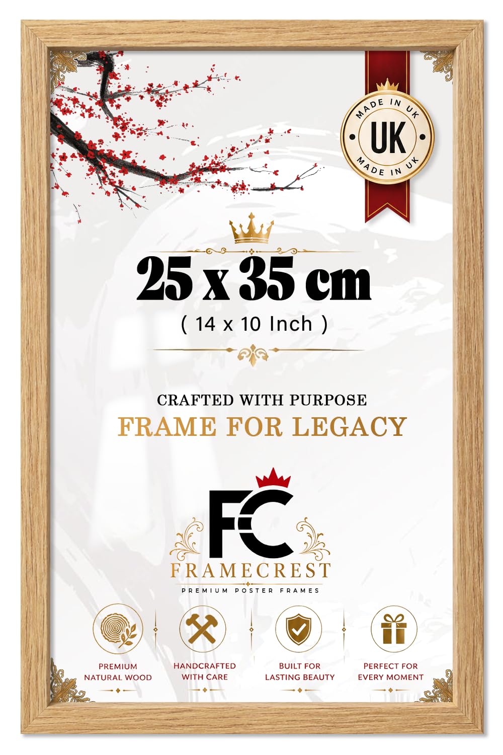 FRAMECREST LTD — 25 X 35 CM Poster Frame (14 X 10 INCH) | Wall Mount Picture Display For Portrait Or Landscape, Gallery Wall Frame With Hanging Hooks, Minimalist Home Décor - [Oak]