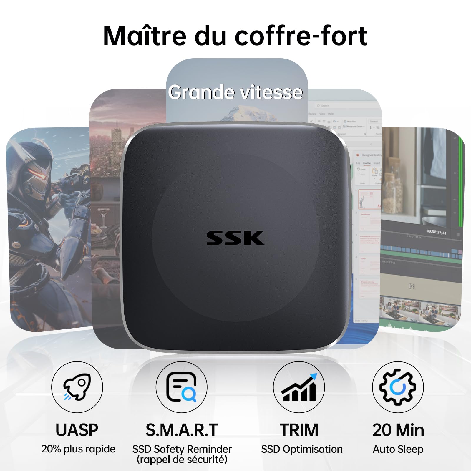 SSK Disque Dur Externe SSD 256Go 550 Mo/s USB 3.2 GEN2 Type C pour iPhone 15 Android Windows Mac