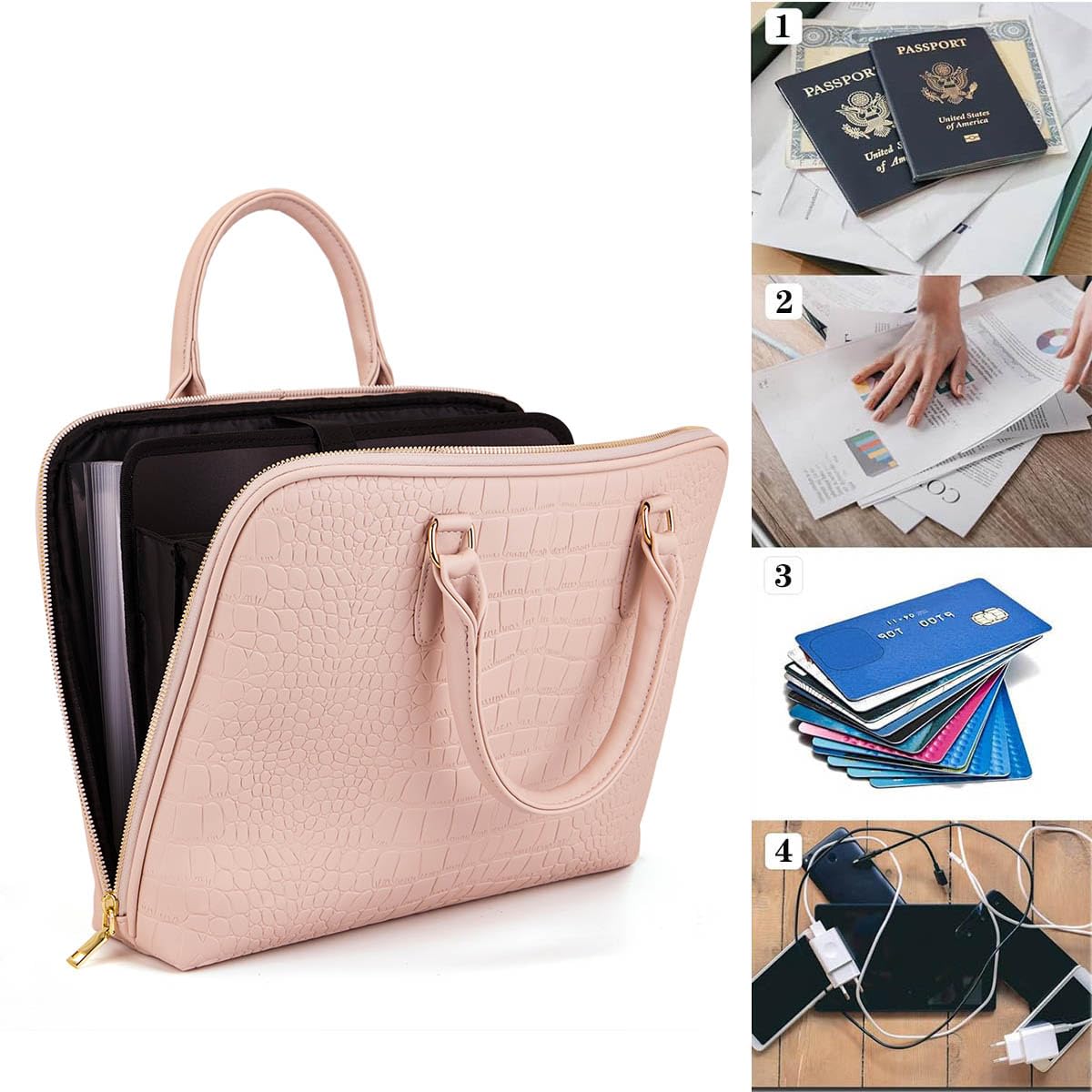 Accordian, cartella portadocumenti con cerniera ed etichette, cartella portadocumenti espandibile con 12 tasche multiple per lettere A4, documenti aziendali, insegnanti, ufficio (rosa)