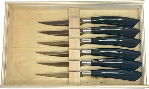 Coltelleria Saladini Juego de 6 cuchillos de acero inoxidable con mango de cuerno de búfalo, 4 pulgadas