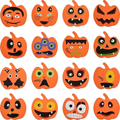 Miniatura 5 de Outus Juego de 32 calcomanías de calabaza de espuma de Halloween y calcomanías de calabaza para Halloween, decoración de fiesta de manualidades para