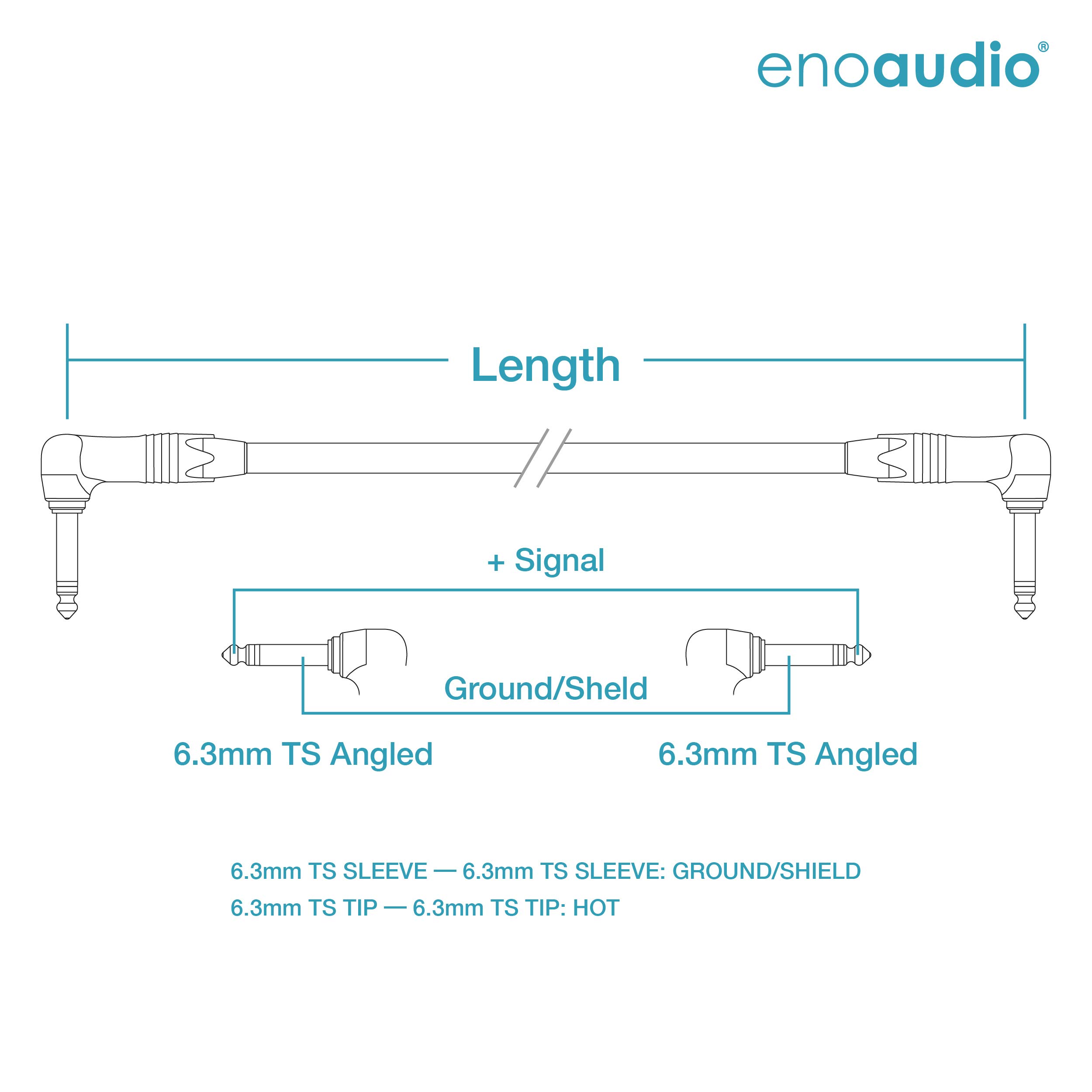 enoaudio Mogami 2524 Cavo patch per effetti per chitarra e basso | Neutrik Gold 6.3mm TS angolare | HiFi - 70 cm