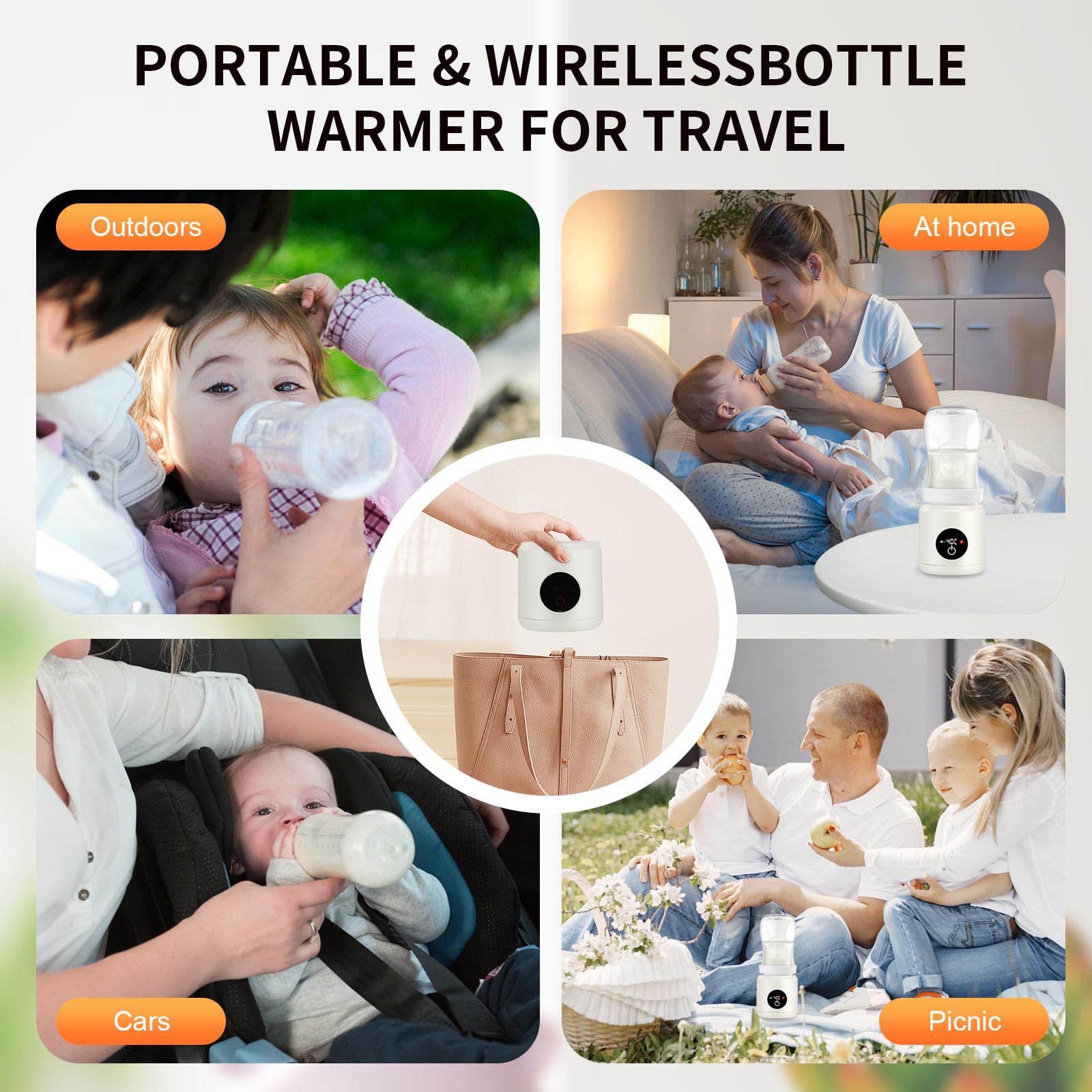 Scaldabiberon Portatile, Riscaldamento Rapido, Tascabile Compatto e Leggero, Display digitale, Regolazione temperatura