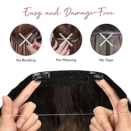 REECHO Invisible Wire Hair Extensions with Thinner Softer Lace Weft (Chocolate Brown with Highlights, 12 Inch (Pack of 1))