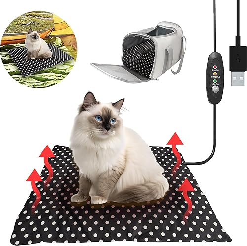 Calentador de calefacción USB para gatos, perros pequeños y mascotas, batería segura 5V2A, funciona con batería, 3 ajustes de temperatura, lavable,