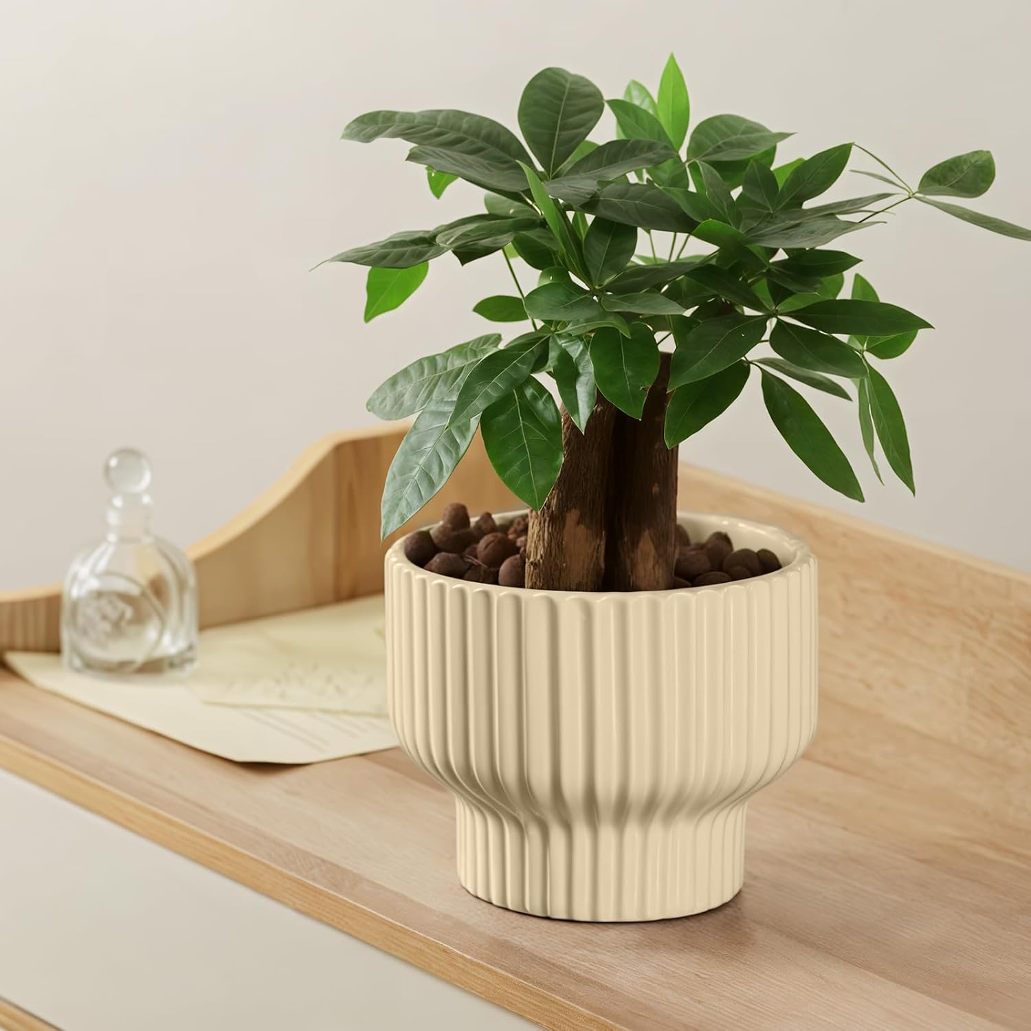 OXART Ceramic Pots for Plants, 7.7 Inch Round Plant Pot with Drainage Hole, Modern Outdoor Flower Pots Home Garden Decorative Planters for House Plants Indoor Planters (Yellow)