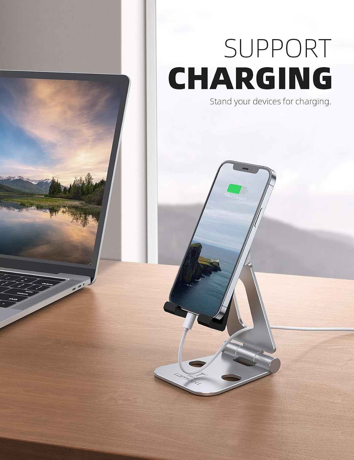 Lamicall Adjustable Phone Tablet Stand, Playstand for Switch, Foldable Desk Holder, Compatible with iPad Mini, 9.7'' iPad Pro Air, Phone 12 Mini 11 Pro Xs Xs Max Xr X 8 7 6 6s Plus SE- Silver 4-10''