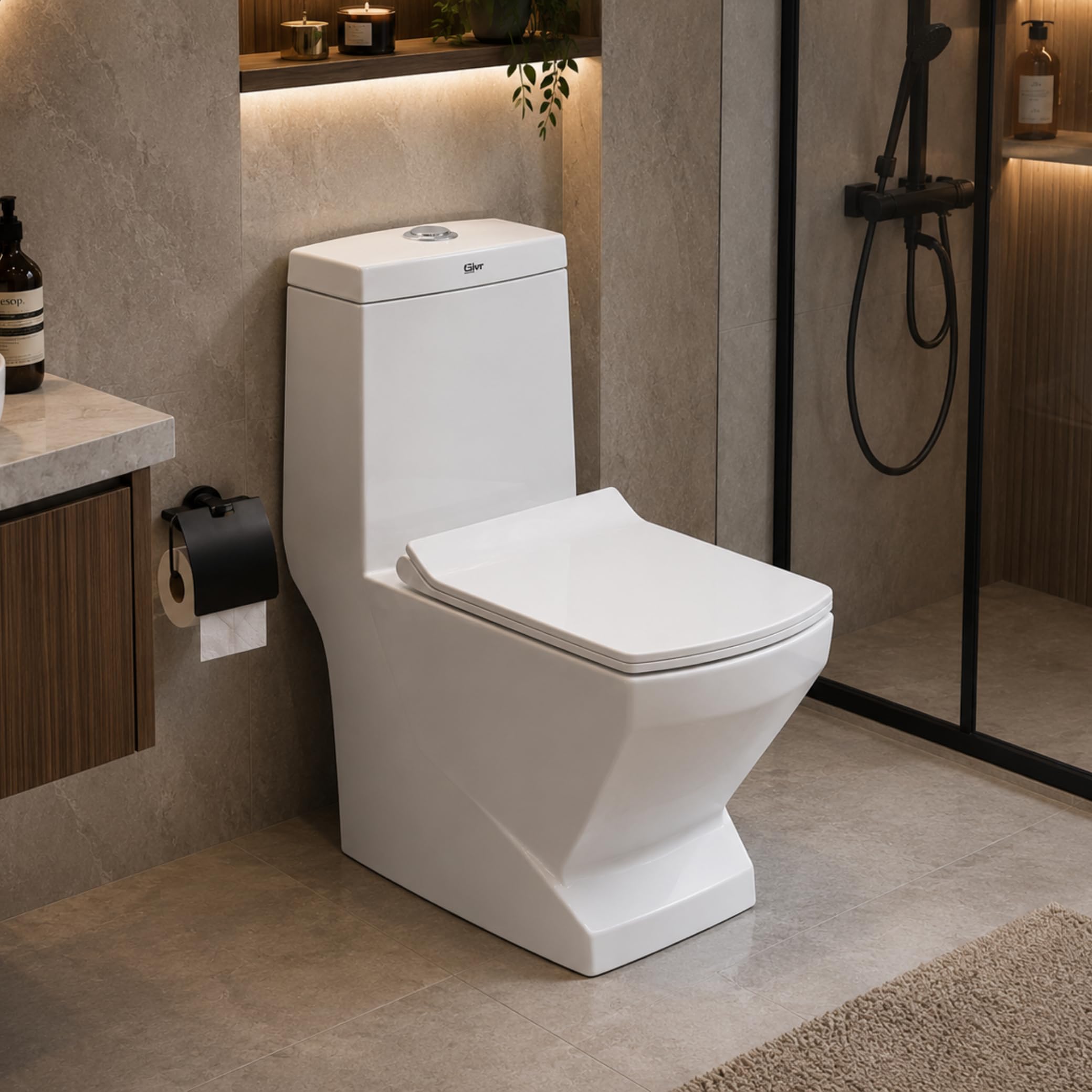 Hisre Premium Western Floor Mounted One Piece Water Closet Ceramic Western Toilet/Commode/European Commode Square With Soft Close Seat Cover For Lavatory, Toilets (ZORO), photo 4 of 4