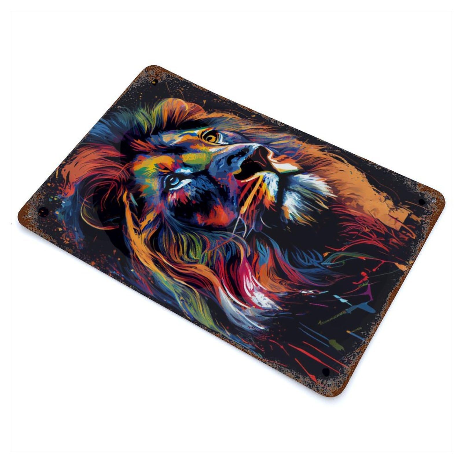 Rust Effect Tin Sign Lion Color 11.8"x7.9", Vintage Wall Decor for Basement, Hobby Room And Garage Decor