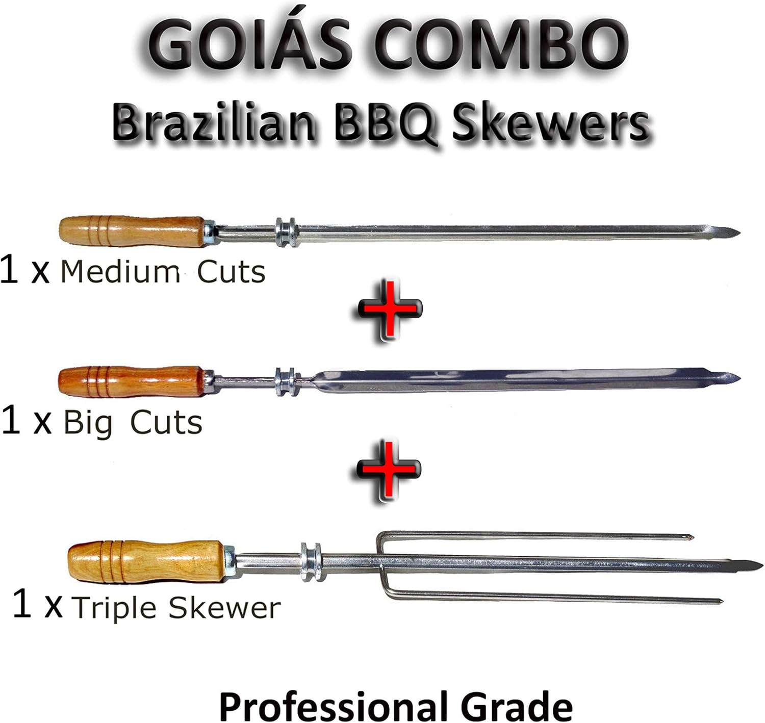 Goias Combo - Set of 3 - Brazilian Skewers for BBQ 28" - Professional Grade : Patio, Lawn & Garden