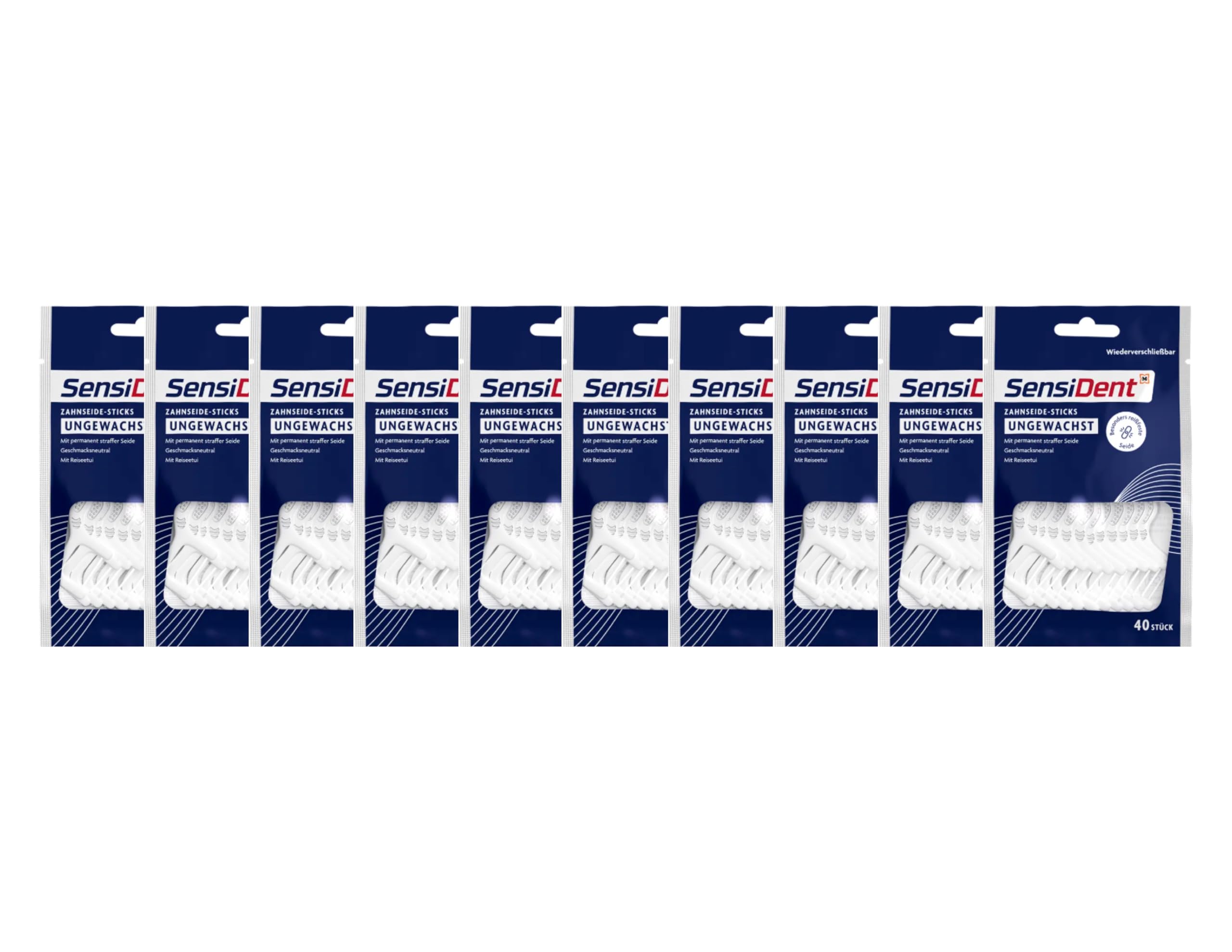 10 bastoncini di filo interdentale Sensident non cerati