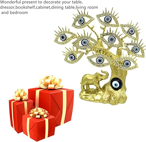 Miniatura 6 de Betterdecor Árbol de dinero de ojo turco con elefante azul turco - Buena suerte, protección, decoración de oficina en casa, regalo de inauguración