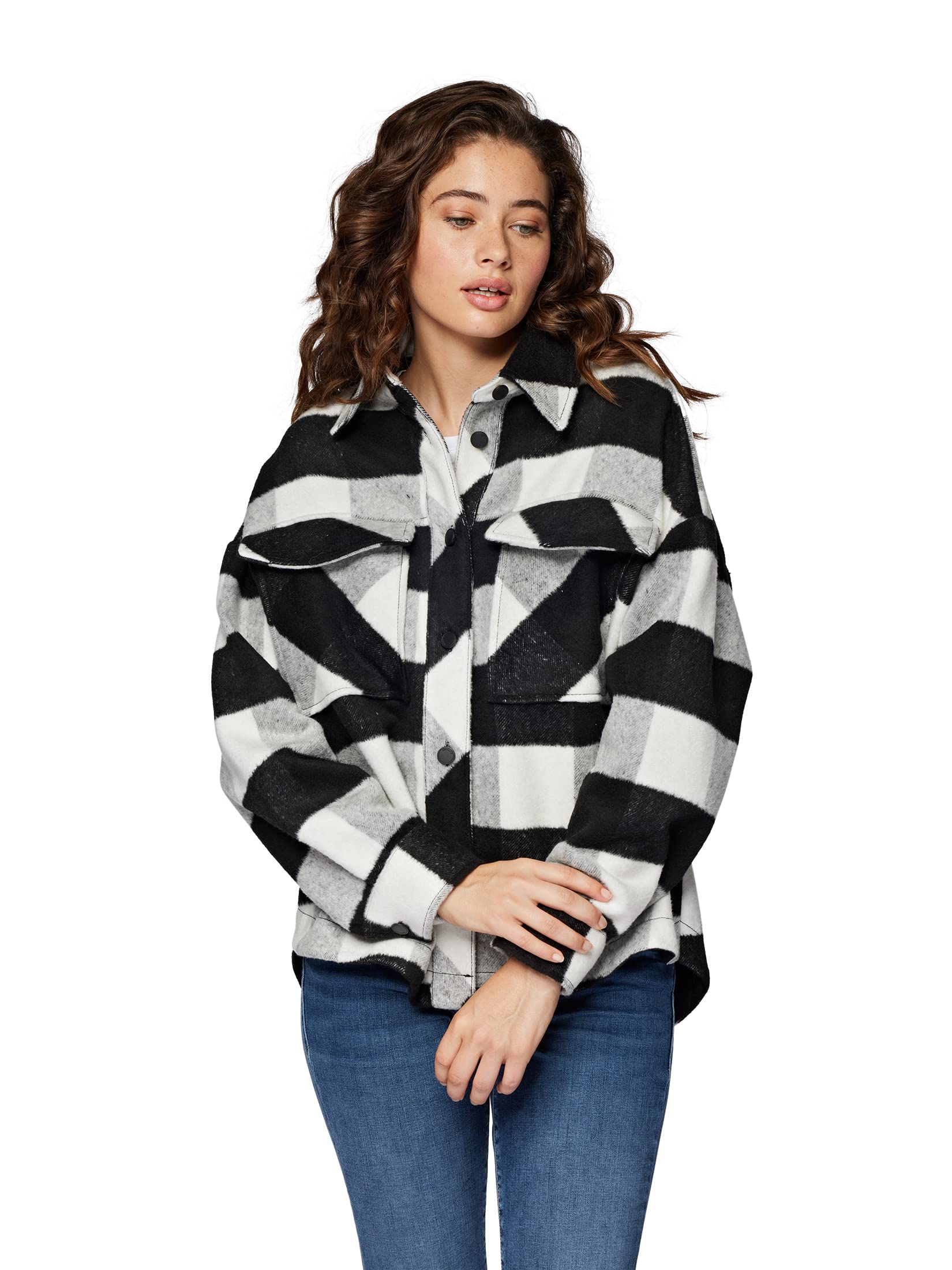 Mavi Damen Überprüfen Shirt, Klein, Schwarz und Weiß