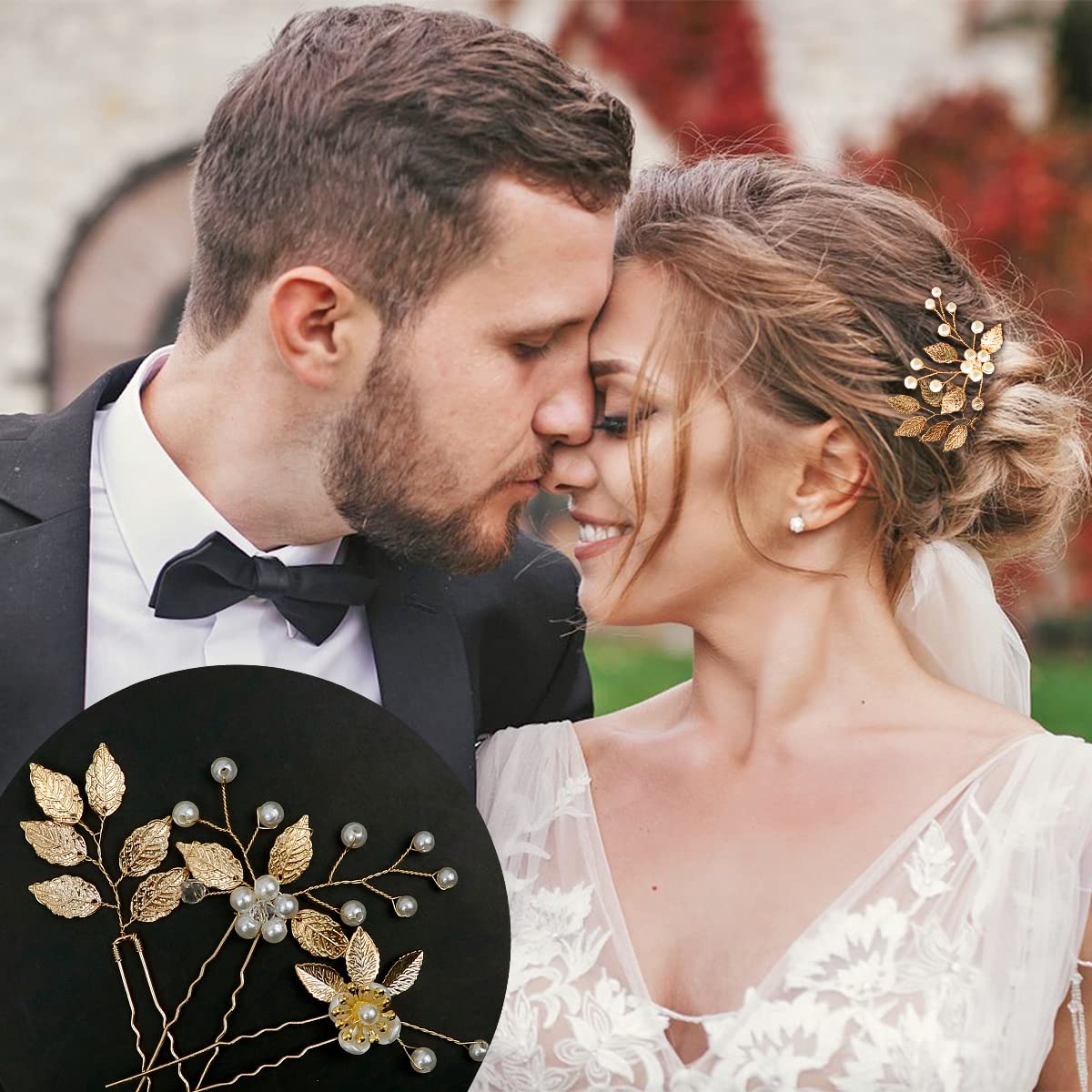 Amazon.com: 6 Pieces Bridal Wedding Hair Pins Gold Leaf  display picture 2