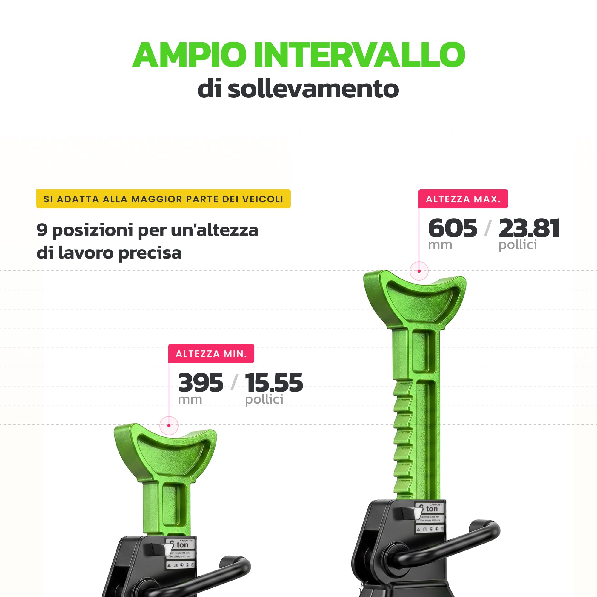 Cavalletti di supporto per auto 6 tonnellate, cavalletto per cric stabilizzante, confezione da 2, per auto solleva fino a 6 tonnellate, per un totale di 6 tonnellate