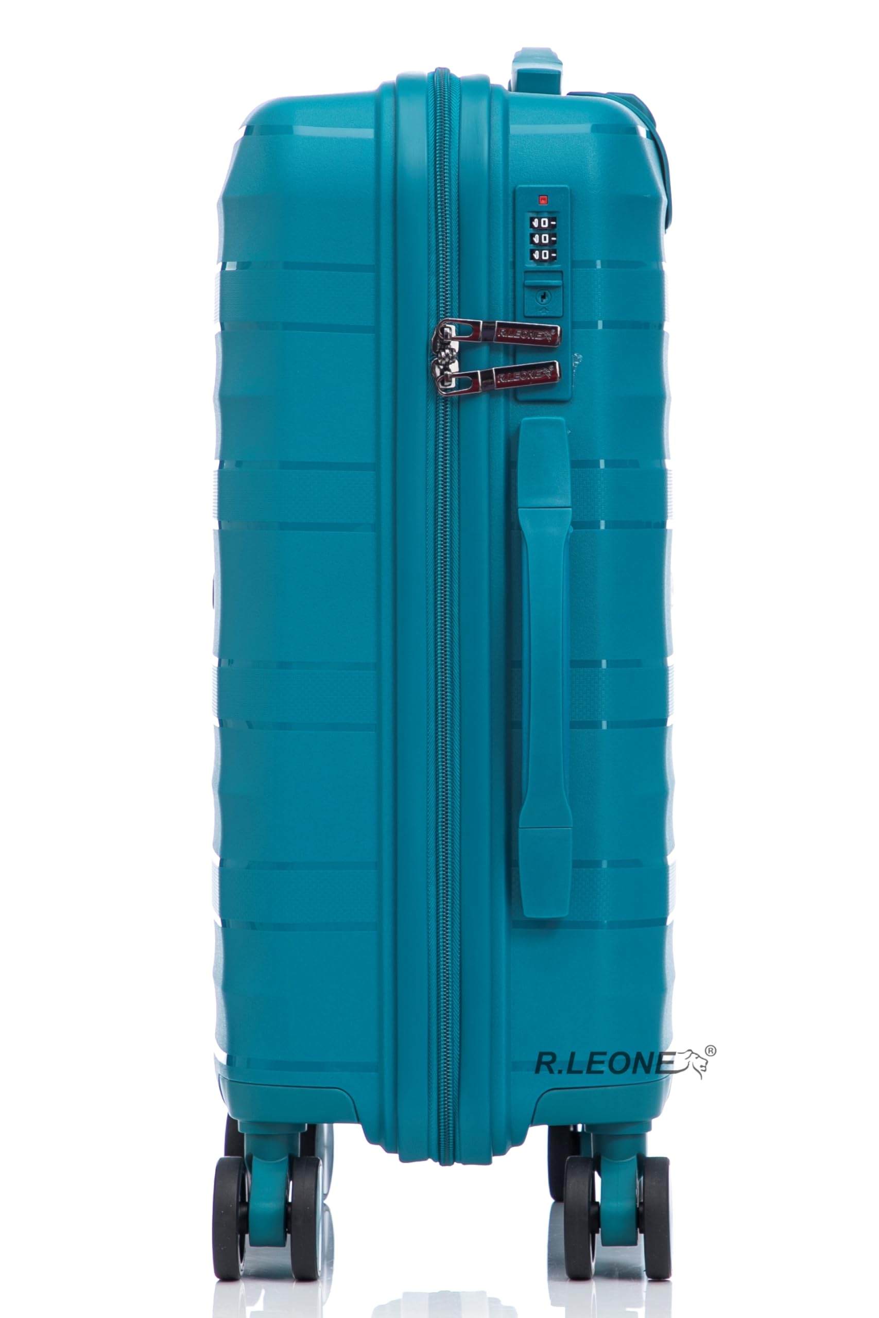 R.Leone Valigia da 1 Fino a Set 3 Bagaglio a mano 55x40x20 Ryanair, Medio, Grande Ultra Strong Antiurto Trolley leggero 8 ruote Polipropilene 9180 (Turchese, Set 3 Pezzi S M L)