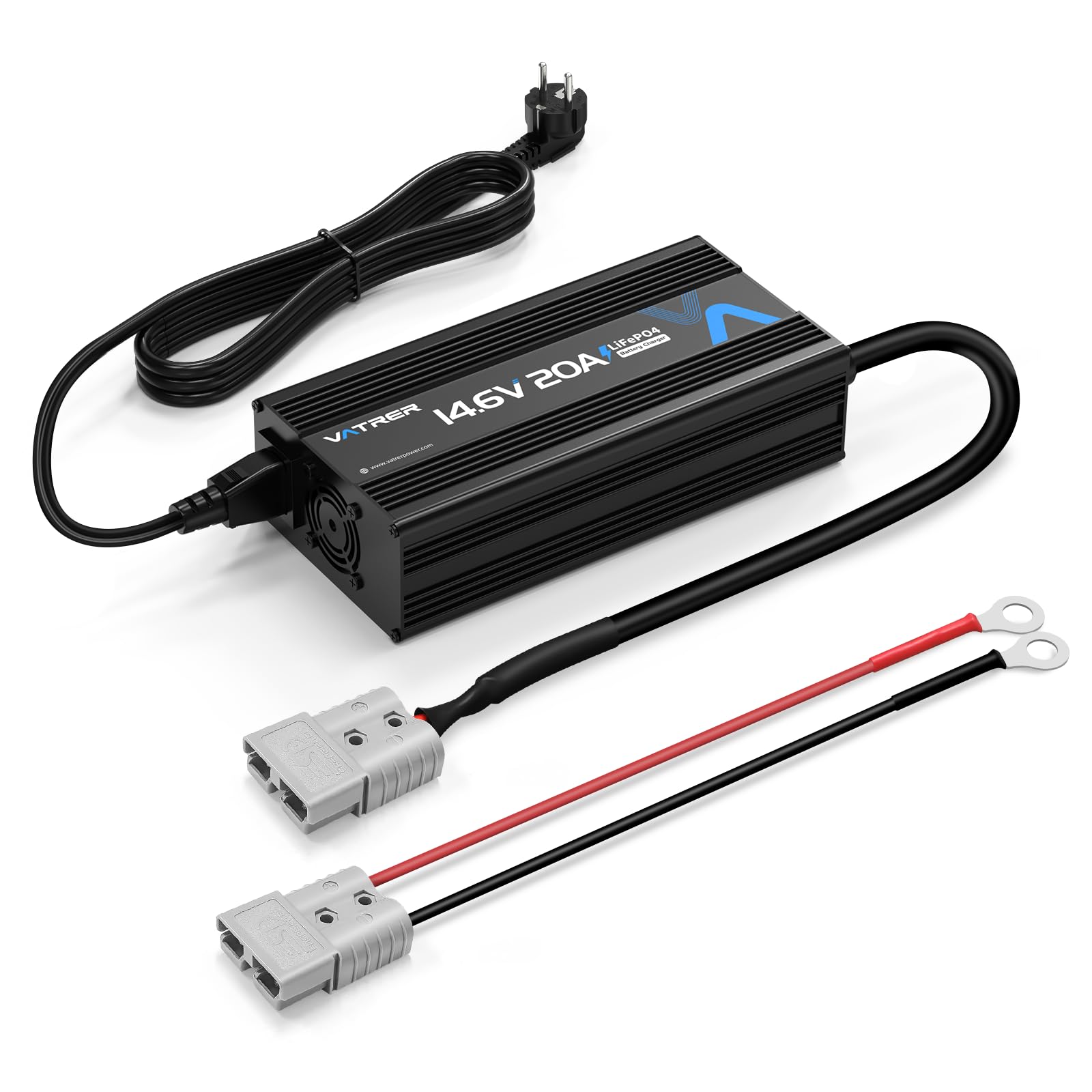 VATRER POWER 14.6V 20A Cargador de Batería de Litio Inteligente AC-DC Cargador de Batería LiFePO4 para Cargar Baterías LiFePO4 de 12V, Ventilador de Enfriamiento Incorporado, con Indicador LED